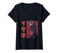 Mujer Naruto Shippuden Itachi Kanji with Birds Background Anime Camiseta Cuello V