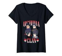 Mujer Naruto Shippuden Uchiha Clan Collage with Symbols Anime Camiseta Cuello V