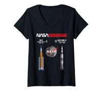 Mujer NASA Artemis Apollo Luna Misión SLS Saturn V Camiseta Cuello V