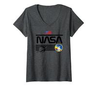 Mujer NASA Artemisa II NASA Transbordador Espacial Saturno Misión Camiseta Cuello V