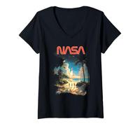 Mujer NASA Cape Canaveral Beach Shuttle Lift Off Space Program Camiseta Cuello V