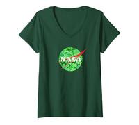 Mujer NASA Lucky Clover Logo St. Patrick's Day Space Science Camiseta Cuello V
