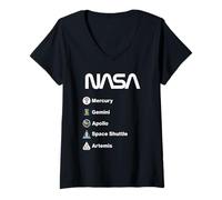 Mujer NASA Misión Mercury Gemini Apollo Space Shuttle Artemis Camiseta Cuello V