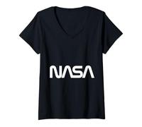 Mujer NASA - Retro Worm Logo Camiseta Cuello V