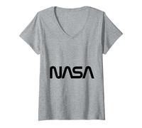 Mujer NASA - Retro Worm Logo Camiseta Cuello V
