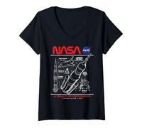 Mujer NASA Space Shuttle SLS Saturn V Apollo Lunar Esquemático Camiseta Cuello V