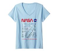 Mujer NASA Space Shuttle SLS Saturn V Apollo Lunar Esquemático Camiseta Cuello V