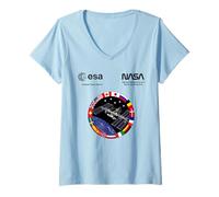 Mujer NASA Worm y Esa Logo ISS International Space Station Camiseta Cuello V