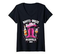 Mujer Nashville Girls Trip 2025 Nash Weekend Boots Booze Besties Camiseta Cuello V