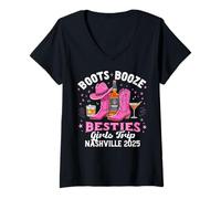 Mujer Nashville Girls Trip 2025 Nash Weekend Boots Booze Besties Camiseta Cuello V