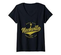 Mujer Nashville Tennessee Country Music City Guitarra Vintage Camiseta Cuello V