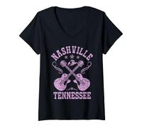 Mujer Nashville Tennessee Country Music City Guitarra Vintage Camiseta Cuello V