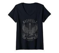 Mujer Nashville Tennessee Country Music City Guitarra Vintage Camiseta Cuello V
