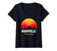 Mujer Nashville Tennessee Vintage Sunset Retro City State USA Camiseta Cuello V