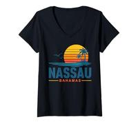 Mujer Nassau Bahamas Retro Sunset Beach Camiseta Cuello V