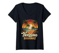 Mujer Nassau Bahamas Sunset Beach Vacaciones Viajes Camiseta Cuello V
