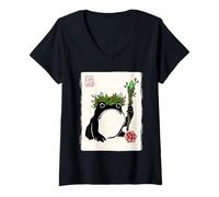 Mujer Nat 1 Gruñón Rana Japonés Druida Divertido DND Camiseta Cuello V
