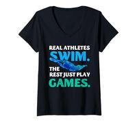 Mujer Natación Atletas Reales Swim Rest Just Play Quote Camiseta Cuello V