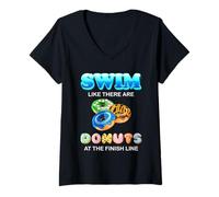 Mujer Natación Donut Cita Divertida línea de Meta Nadador Camiseta Cuello V