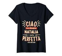 Mujer Natalia Idea Regalo Personalizzata Amica Nome Divertente Camiseta Cuello V