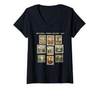 Mujer National Parks Bucket List USA Vintage Sellos Senderismo Camping Camiseta Cuello V