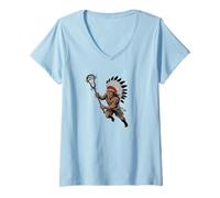 Mujer Native American Indian Lacrosse Vintage Lax Heritage Camiseta Cuello V