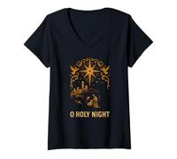 Mujer Natividad O Noche Santa Vintage Adulto Fe Cristiana Fiesta Camiseta Cuello V