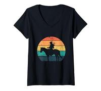 Mujer Nativo Americano en un Caballo Camiseta Cuello V