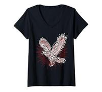 Mujer Nativo Americano Indios Halcón Cola Roja & Sol Naturaleza Camiseta Cuello V