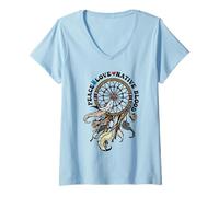 Mujer Nativo Americano Paz Amor Sangre Nativa Camiseta Cuello V