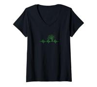 Mujer Naturaleza Latido del corazón árbol Camping Paisaje Camiseta Cuello V