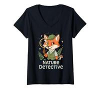 Mujer Nature Explorer Detective Fox Kids - Lupa para Exteriores Camiseta Cuello V