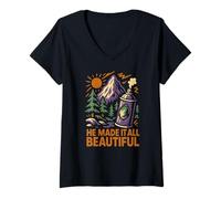 Mujer Nature He Made It All Beautiful Vintage Mujer Christian Camiseta Cuello V