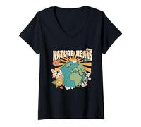 Mujer Nature Heals Earth Day Retro Butterfly Camiseta Cuello V