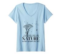 Mujer Nature Is My Happy Place Hiking Camping Outdoor Lover Lovely Camiseta Cuello V