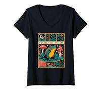 Mujer Naturecore Rana Hongo Cottagecore Fantasía Noche Escena Camiseta Cuello V