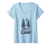 Mujer Natures Belleza en el campamento Simplemente disfrutando de una noche Camping Camiseta Cuello V