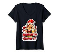 Mujer Naughty and I GNOME It Cute Girl Navidad para Mujer Camiseta Cuello V