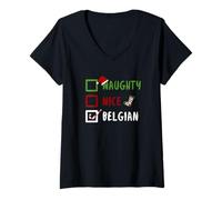 Mujer Naughty Nice Belgian Funny Belga Navidad Santa Bélgica Camiseta Cuello V