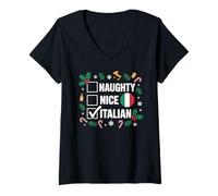 Mujer Naughty Nice Italian Funny Christmas Italia Flag Holiday Camiseta Cuello V