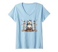Mujer Nautical Lighthouse GNOME For Women and Men Funny Boating Camiseta Cuello V