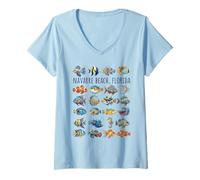 Mujer Navarra Beach Florida Diseño de Peces Coloridos Camiseta Cuello V