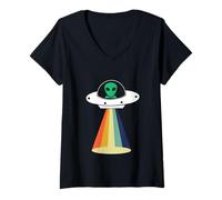 Mujer Nave Espacial OVNI secuestro alienígena, Divertido área Retro 51 UAP ET Regalo Camiseta Cuello V