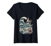 Mujer Navegación del Alma de Agua Salada Camiseta Cuello V