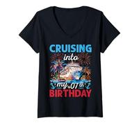 Mujer Navegando hacia el Crucero de mi séptimo cumpleaños Cumpleaños de 7 años Camiseta Cuello V