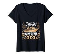 Mujer Navegando hacia la Aventura de Año Nuevo 2026 en el mar Camiseta Cuello V