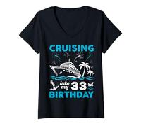 Mujer Navegando hacia mis 33 años de Vacaciones en Crucero Cuando cumplí 33 años Camiseta Cuello V