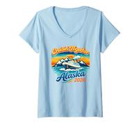 Mujer Navegando Juntos por Alaska 2026, Glaciar, Puesta de Sol y Naturaleza Camiseta Cuello V