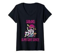 Mujer Navegar es mi espacio seguro, astronauta Camiseta Cuello V