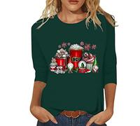 Mujer Navidad Casual Moda Navidad Copa Navidad GNOME Estampado Cuello Redondo Mangas Tops Camiseta Blusa Leggings Batik, verde, XXL